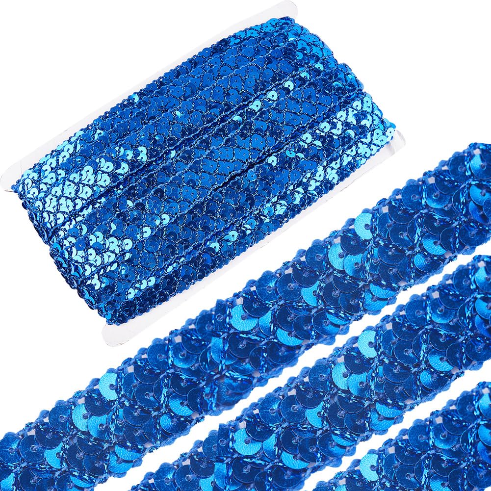 GORGECRAFT 13M*2cm Flat Blue Sequin Trim Sequin Strip 3 Rows Paillette Roll Paillette Ribbon Trim Metallic Sequins Roll for Dress Embroidery Jewelry Making Embellish Headband Sewing Crafts