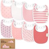 KeaBabies 8-Pack Organic Baby Bibs for Drooling and Teething (Blush) | Soft Cotton Bibs for Baby Girl, Boy, Extra Absorbent, Easy to Clean &amp; Put On, Toddler, Newborn, Infant 0-24 Months