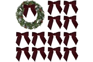 AIMUDI Burgundy Velvet Bows 4.5" Christmas Bows for Tree Premade Bows for Wreaths Twist Tie Bows for Gift Wrapping, Festive Winter Decor, Tree Garland, Swag, Wedding Decor - 12 PCs