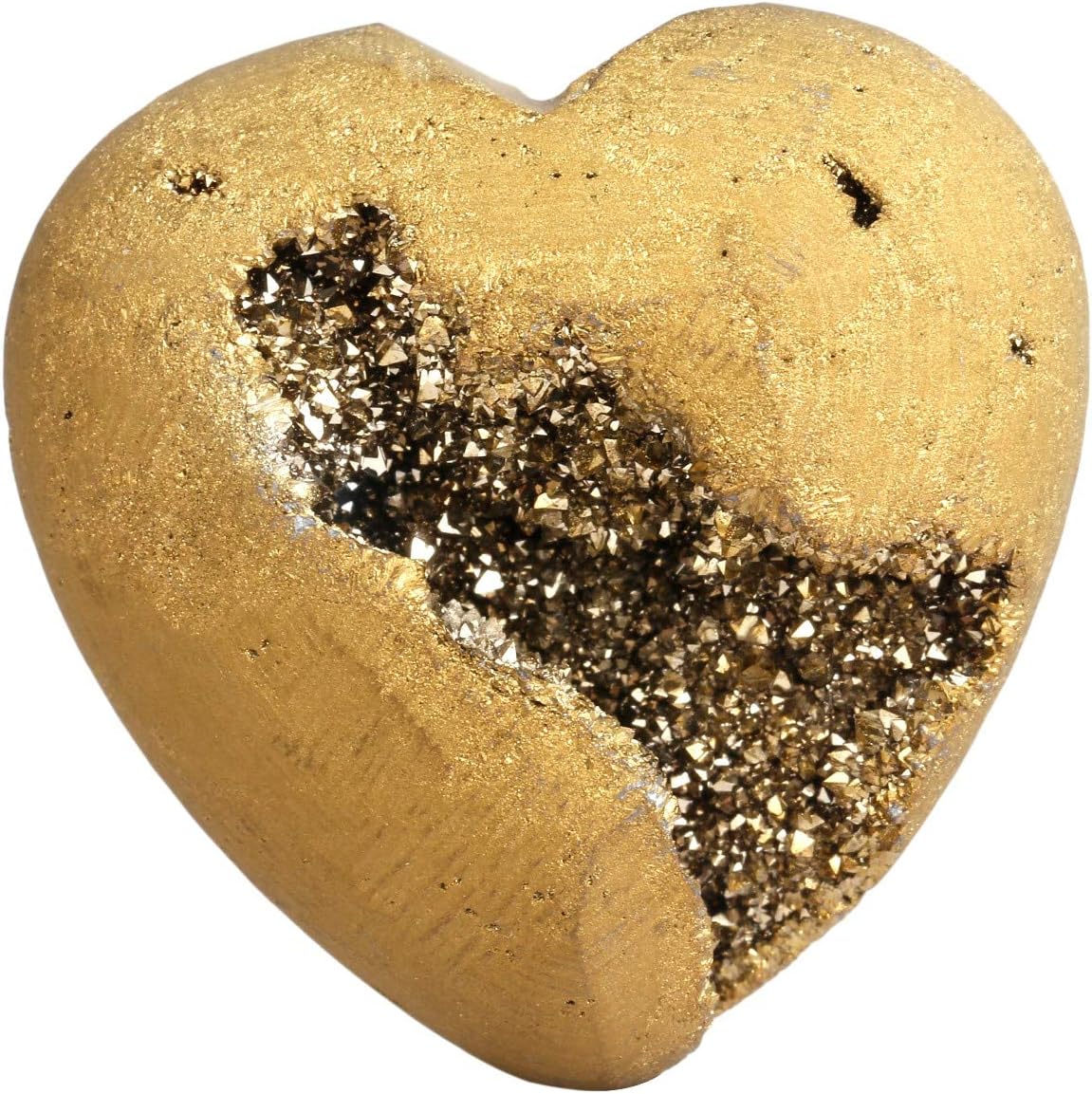 Rockcloud Heart Shape Titanium Coated Agate Geode Druzy Home Decoration Pocket Stones Specimen, Gold: Home & Kitchen