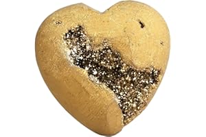 Rockcloud Heart Shape Titanium Coated Agate Geode Druzy Home Decoration Pocket Stones Specimen, Gold