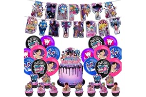 De_mon Birthday Party Decorations Hunters Movie Cartoon Theme Supplies Kit,16 PCS Balloons,Happy Birthday Banner,Cupcake Topp