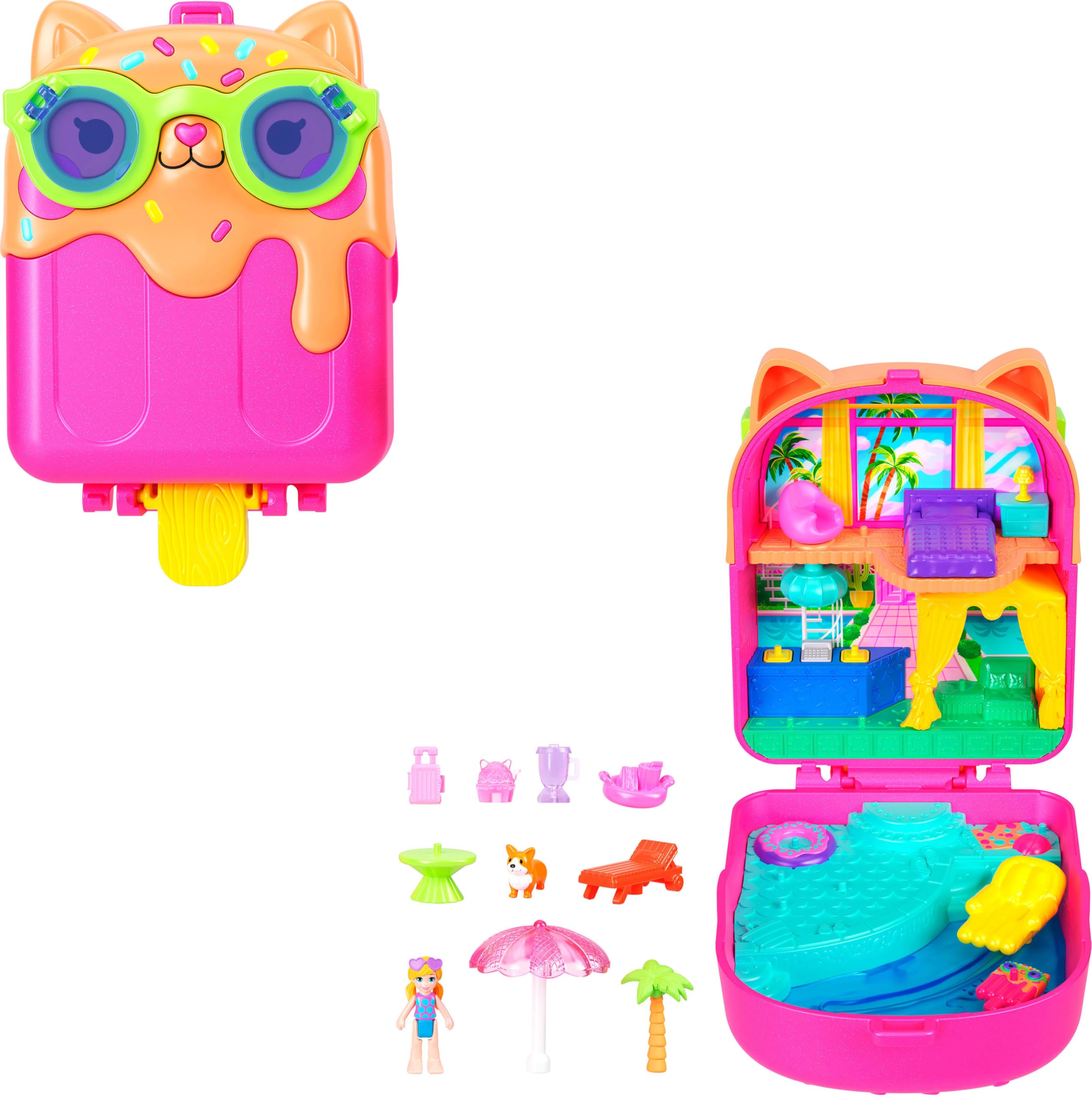 Polly Pocket Dolls and Playset, Kitty Popsicle Resort Compact, Travel Toy with 1 Micro Doll, Pet Puppy & Themed Accessories — image 1