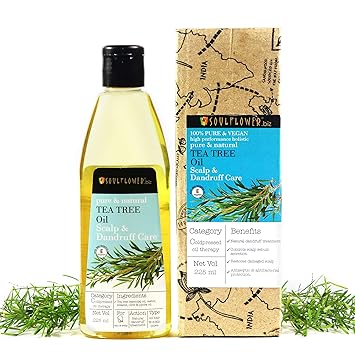 Soulflower Tea Tree Scalp and Anti Dandruff Oil, 225ml 100% Natural & Coldpressed 