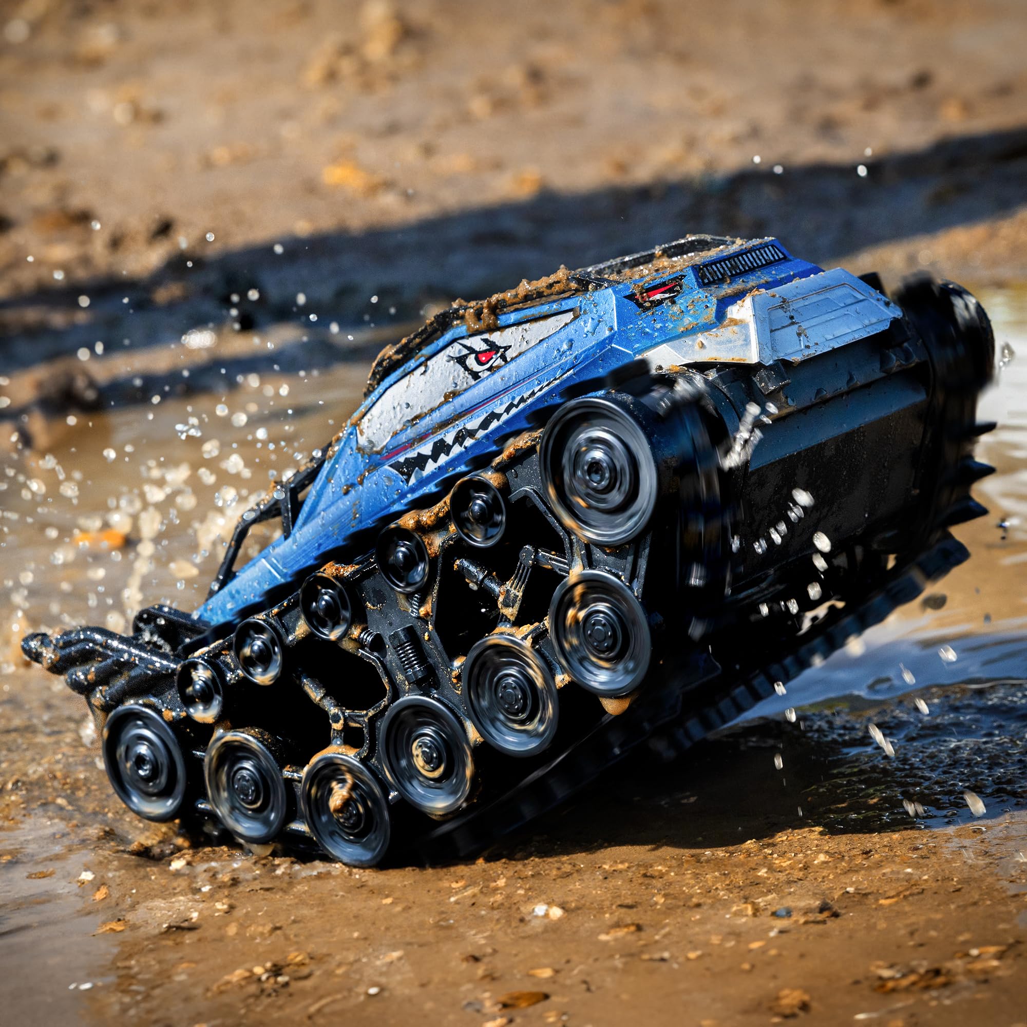Photo 1 of Ruko 1604 Amphibious Remote Control Tank, Shark Monster Waterproof Truck, 360° Rotating Car, Full Throttle, Water-Land All Terrain Vehicle Toys for Boys and Girls, Blue