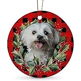 Maltese Dog Ornaments for Christmas Tree 1Pcs, Ceramic Christmas Ornaments Red, Christmas Tree Hanging Decor