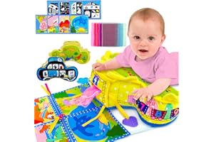 YOHOME Tummy Time Pillow with Crinkle Activity Mat & Teethers, Black and White High Contrast Baby Toys with Silk Scarves, Montessori Sensory Crawling Toy,Tummy Time Toys for 0 3 6 12 Month Babies