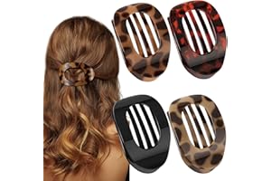 Oeusnael 4 PCS Flat Hair Clips, French Round Lay Down Hair Claw Clips for Women Girls,Strong Hold Hair Barrettes for Thick Thin Hair,Comfortable Curved Flat Clips for Lying,Driving and More (Tortoise)