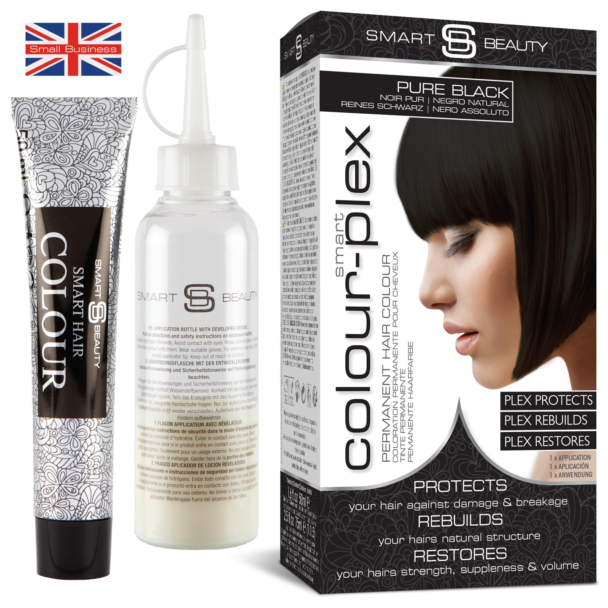 Pure Black Hair Dye Permanent with Anti-Breakage Plex Hair Care, Vegan Hair Dye & Cruelty-Free, 100% Grey Coverage, Natural Black Hair Colour, For All Hair Types. Smart Beauty