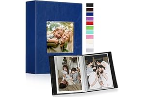 Ywlake Photo Album 4x6 100 Pockets 2 Packs, Small Mini Capacity Leather Photo Albums, Each Pack Holds 100 Top Loader Vertical Only Pictures Blue