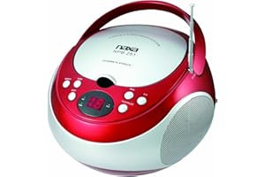 NAXA Electronics NPB-251RD Portable CD Player with AM/FM Stereo Radio, red