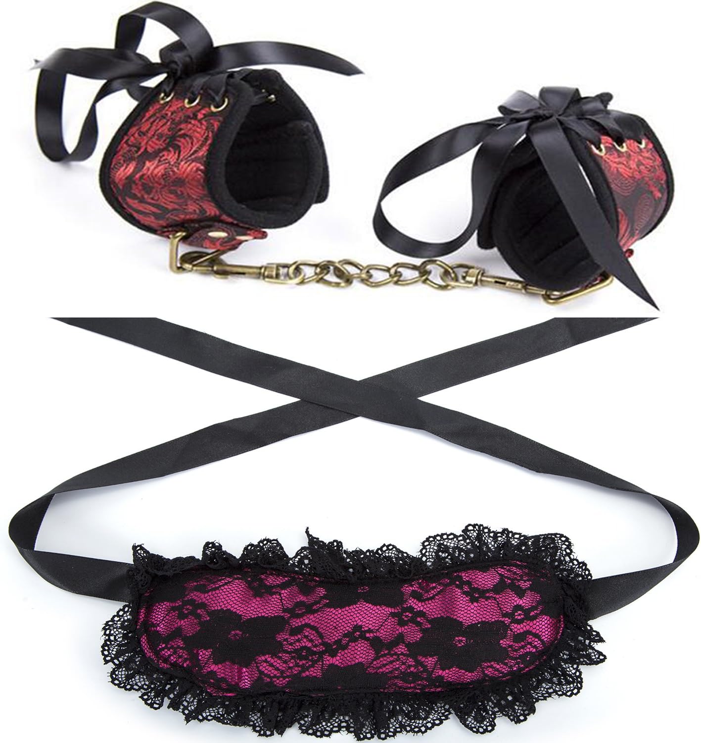 2Pcsy Lace Blindfold Eye Mask Role Play Handcuff Sets
