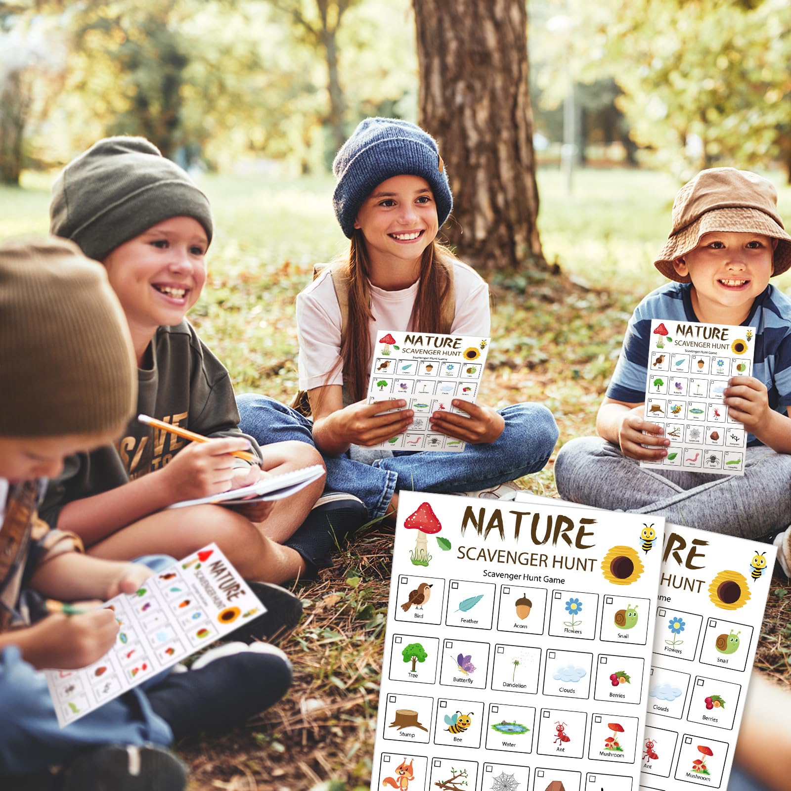 Hoolerry 30 Pcs Nature Scavenger Hunt for Kids Car Scavenger Hunt Cards Road Trip and Travel Activities Camping Games Outdoor Indoor Seek Activity for Kids Adults(Nature)