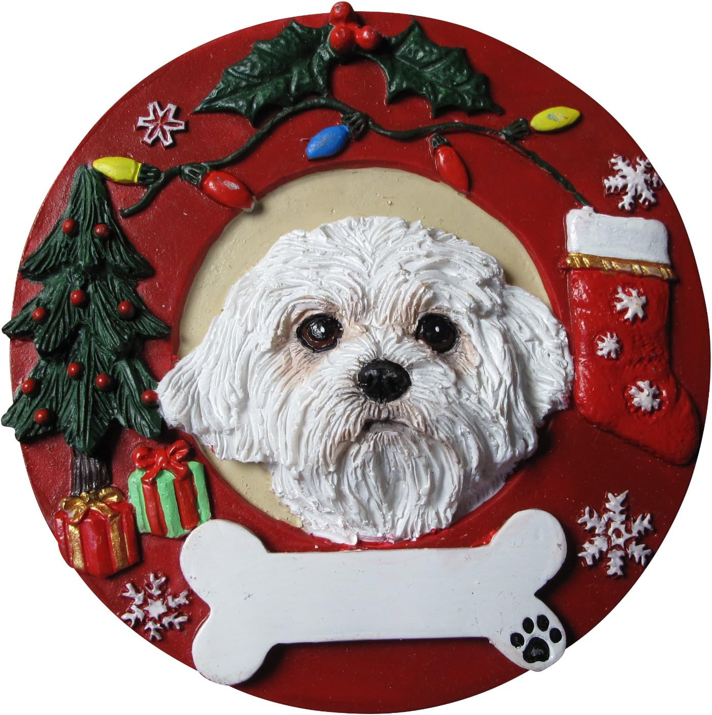 E&S Pets Maltese Puppycut Christmas Ornament Wreath Shaped Easily