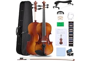 FDT&ENJOY Violin 4/4 Full Size for Beginner with Violin Strings Violin Bow Violin Rosin Shoulder Rest Violin Tuner Finger Guide for Violins and Violin Case, Antique Matte Brown