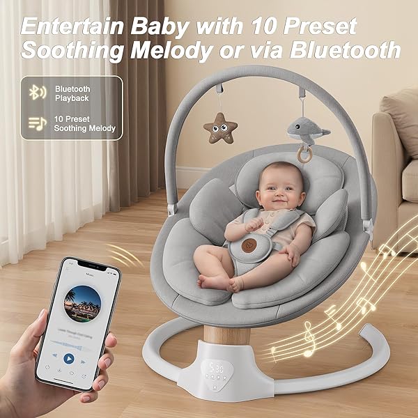 BABY SWINGS FOR INFANTS, FASONBABY ELECTRIC BABY SWING WITH MUSIC SPEAKER, 5 SPEEDS, REMOTE CONTROL AND BLUETOOTH – PORTABLE INFANT SWING FOR INDOOR AND OUTDOOR (GRAY)