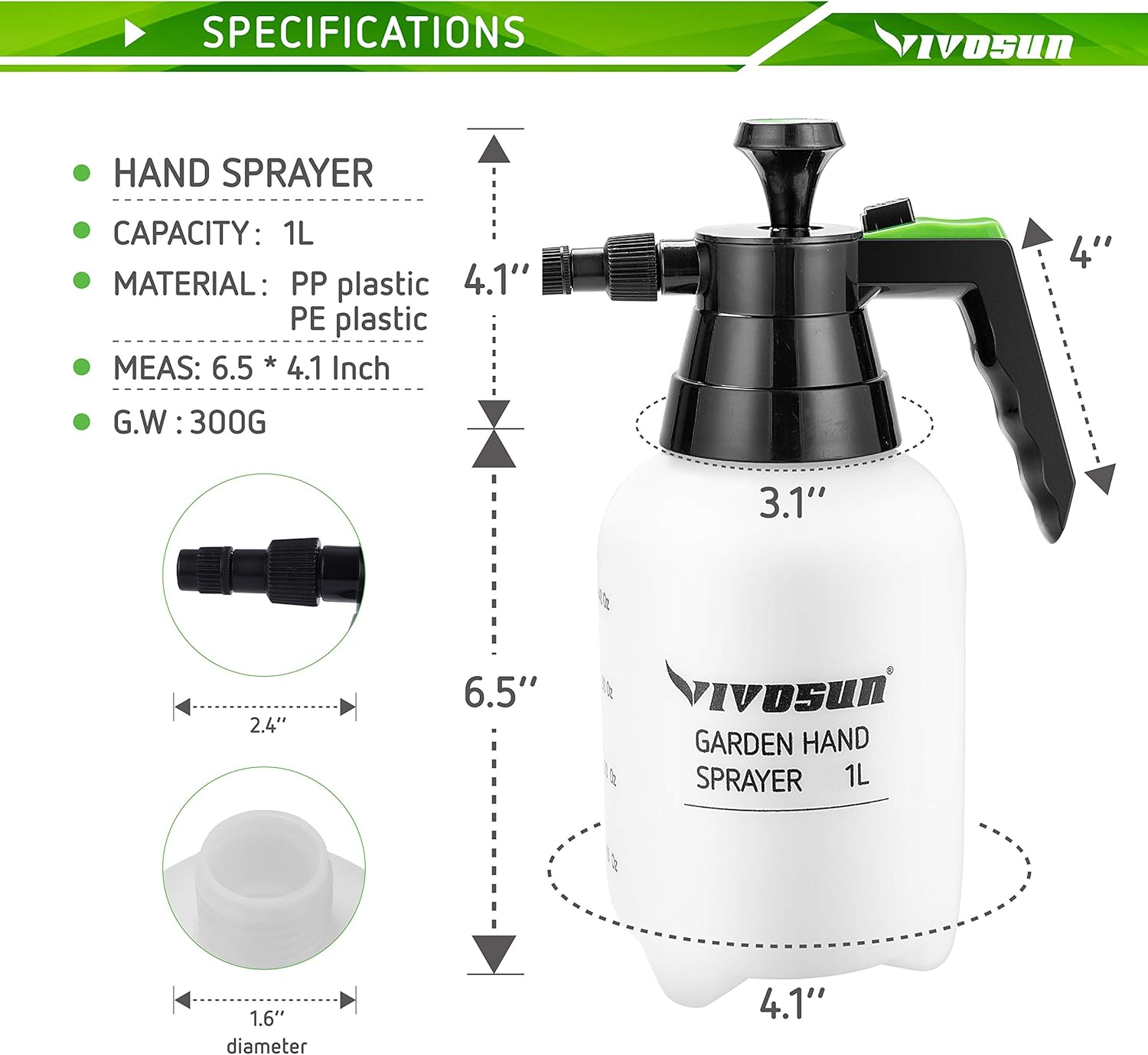 VIVOSUN 34oz Hand held Garden Sprayer Pump Pressure Water Sprayers, 0.27 Gallon Hand Sprayer for Lawn, Garden : Garden & Outdoor