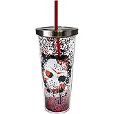 Spoontiques Friday The 13th Glitter Filled Acrylic Tumbler - Glitter Cup with Straw - 20 oz - Stainless Steel Locking Lid with Straw - Double Wall Insulated - BPA Free