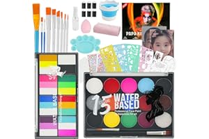 COLIUSA Face Painting Kit for Kids & Adults,Non-toxic Water Activated Face Paint Makeup set,Includes 18 Color+15 Color Face Paint Makeup Palette and Multiple makeup tools.Ideal for Halloween,Cosplay Makeup.