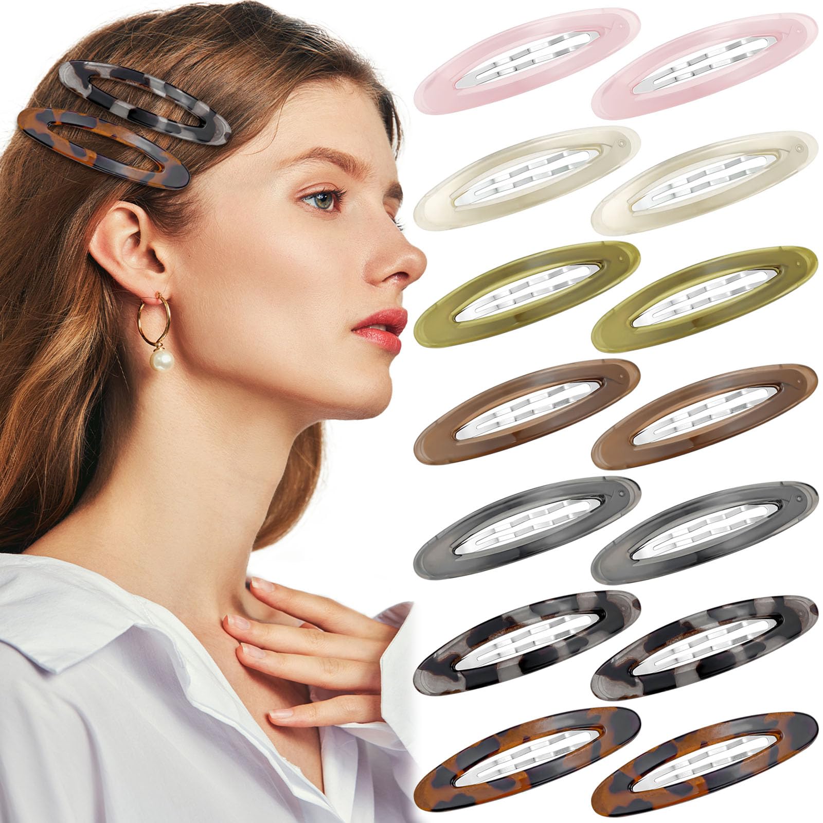 Photo 1 of 14Pcs 3.35 Inch Oval Snap Hair Clips Glossy Large Hair Barrettes Water Drop Shape Hair Pins Fancy Ellipse Hair Grips Decorative Hair Styling Accessories for Thick Thin Fine Hair Women Girls