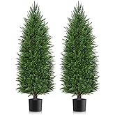 AOKIIE 6FT Artificial Topiary Cedar Plants Outdoor, Faux Pine Trees UV Resistant and Potted, 72 Inch Tall Fake Shrubs Evergreen for Front Porch Decor Set of 2