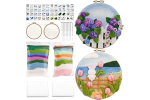 kgxulr Needle Felting Kit, Felt Painting Kit for Beginners, Felt Painting Set with Wool, Needle Felting Pad, Felting Needles, Felting Wool, Decorative Frame,DIY Instructions，Used for Home Decoration