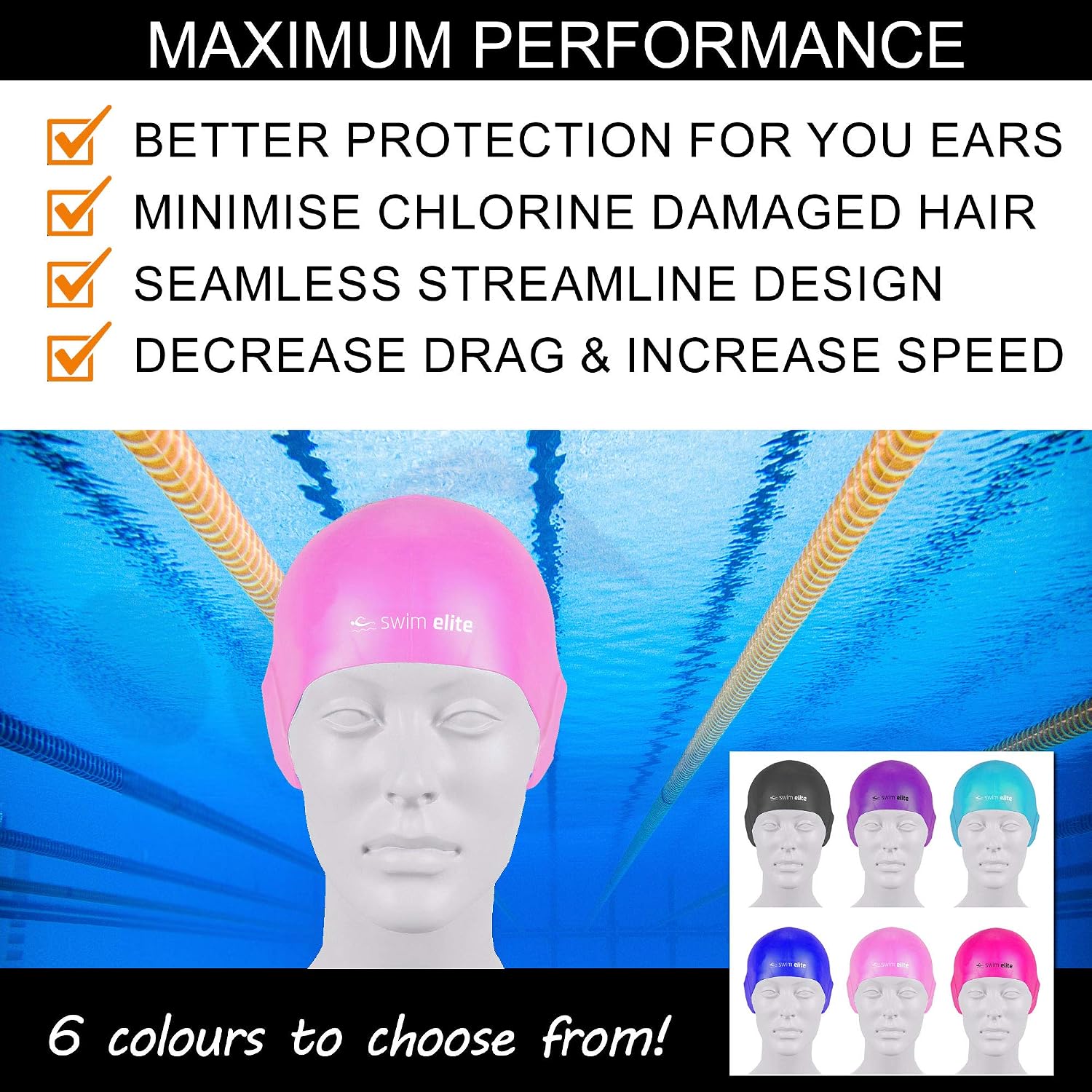 SWIM ELITE Premium Silicone Swimming Cap with Ergonomic Ear Pockets - Image 3