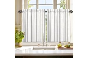 blunique Kitchen Curtains 26 Inch Tiers Curtains Farmhouse Short Half Window Room Cafe Curtains for Kitchen, Bathroom, Room RV Set Rod Pocket Curtains 2 Panels -Black Boho 26 x 36