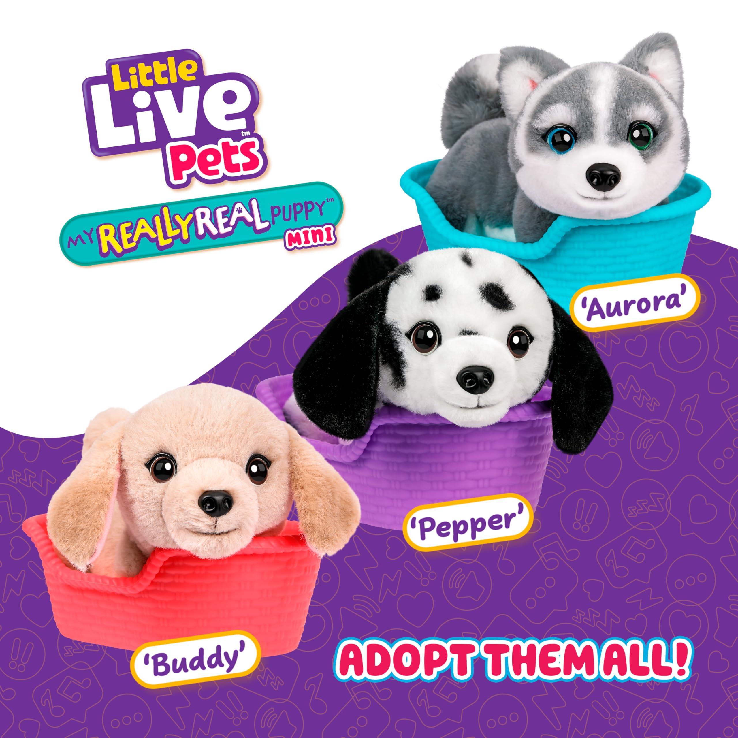 Little Live Pets My Really Real Puppy Mini Aurora The Husky, Interactive Plush Toy with Display Basket, 20+ Sounds and Reactions, Puppy Toys for Kids
