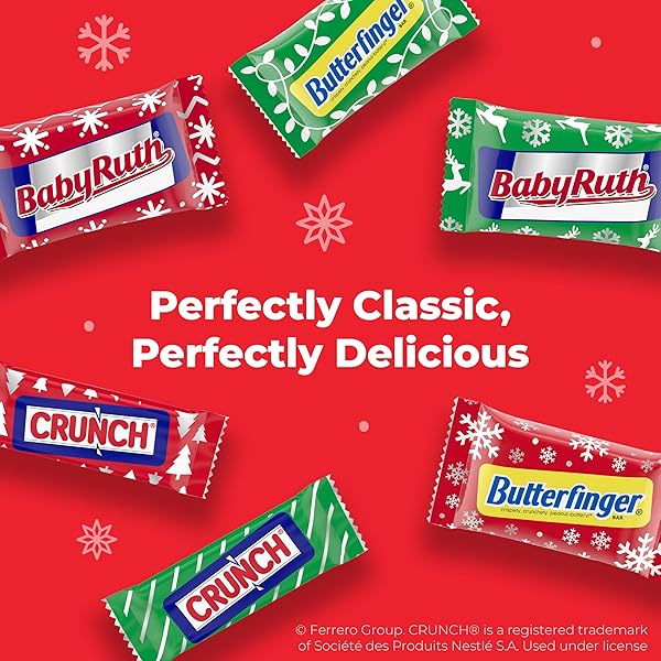 BUTTERFINGER, CRUNCH AND BABY RUTH ASSORTED MINIS, INDIVIDUALLY WRAPPED HOLIDAY CANDY VARIETY PACK, 45 COUNT, 16.2 OZ