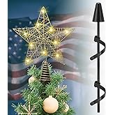 Christmas Tree Topper Kit, 9 Inch LED Star Tree Topper with 44-Inch Extension Pole & Support Base & 8 Fixing Ties for Easy Setup, Perfect Holiday Decoration Gift for Family（Batteries not Included）