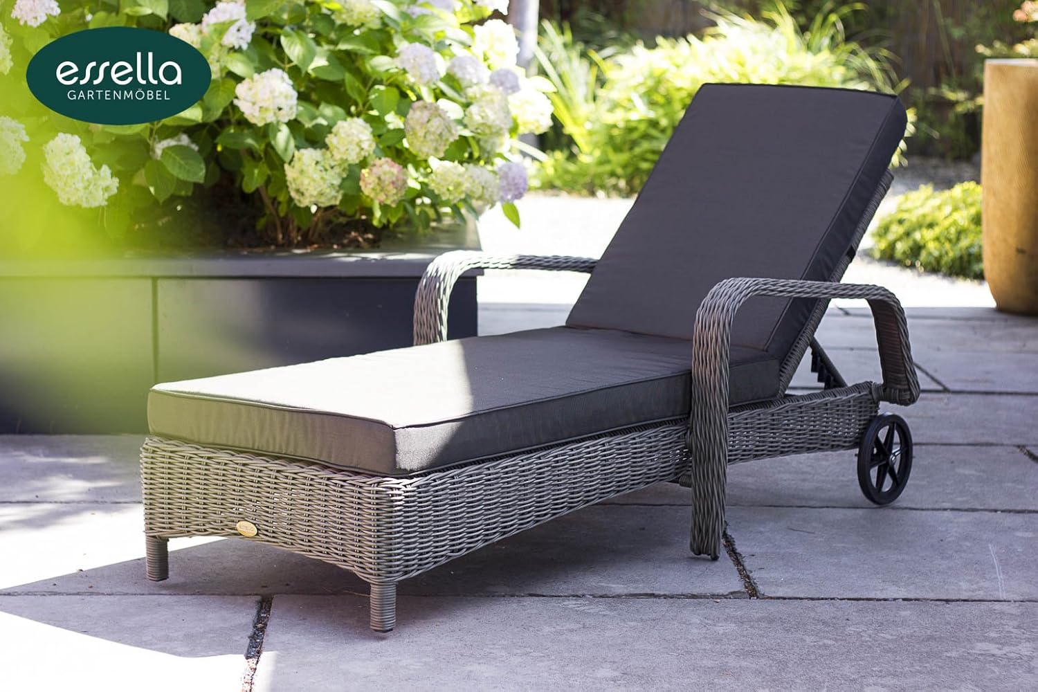 Polyrattan Sonnenliege Barbados - Rundgeflechtoptik - Grau ...