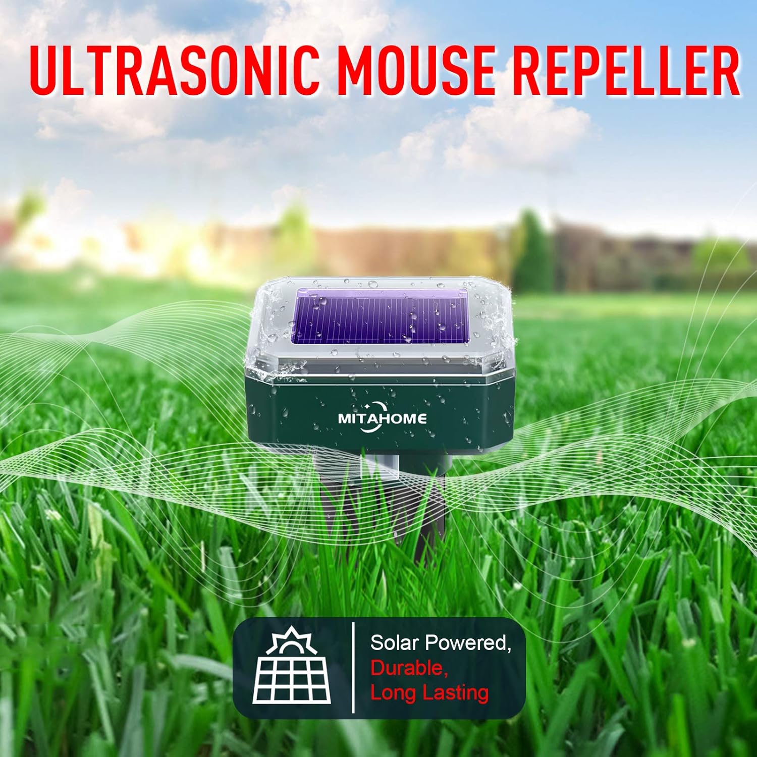 MITAHOME Solar Mole Repellent, 4 Pack Mole Repeller, Solar Powered Ultrasonic Pest Repeller for Mole, Vole, Gopher, Snakes and Other Rodent Animals of Outdoor Use(Square) : Garden & Outdoor