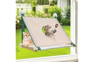 CATISM Cat Window Perch, Cat Hammock for Window, 2 in 1 Cat Window Hammock Bed for Indoor Cats, Cat Perch with Sturdy Screw Suction Cups for Cats & Kittens (Green)
