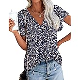 Anydoll Womens Summer Blouse 2026 Boho Short Sleeve Tops V Neck Casual Dressy Chiffon Shirts