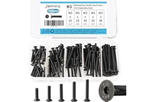 Joamang M3 x 20mm 25mm 30mm 35mm 40mm Flat Head Hex Socket Cap Screws, Countersunk Bolts, 10.9 Grade Alloy Steel, Black Oxide