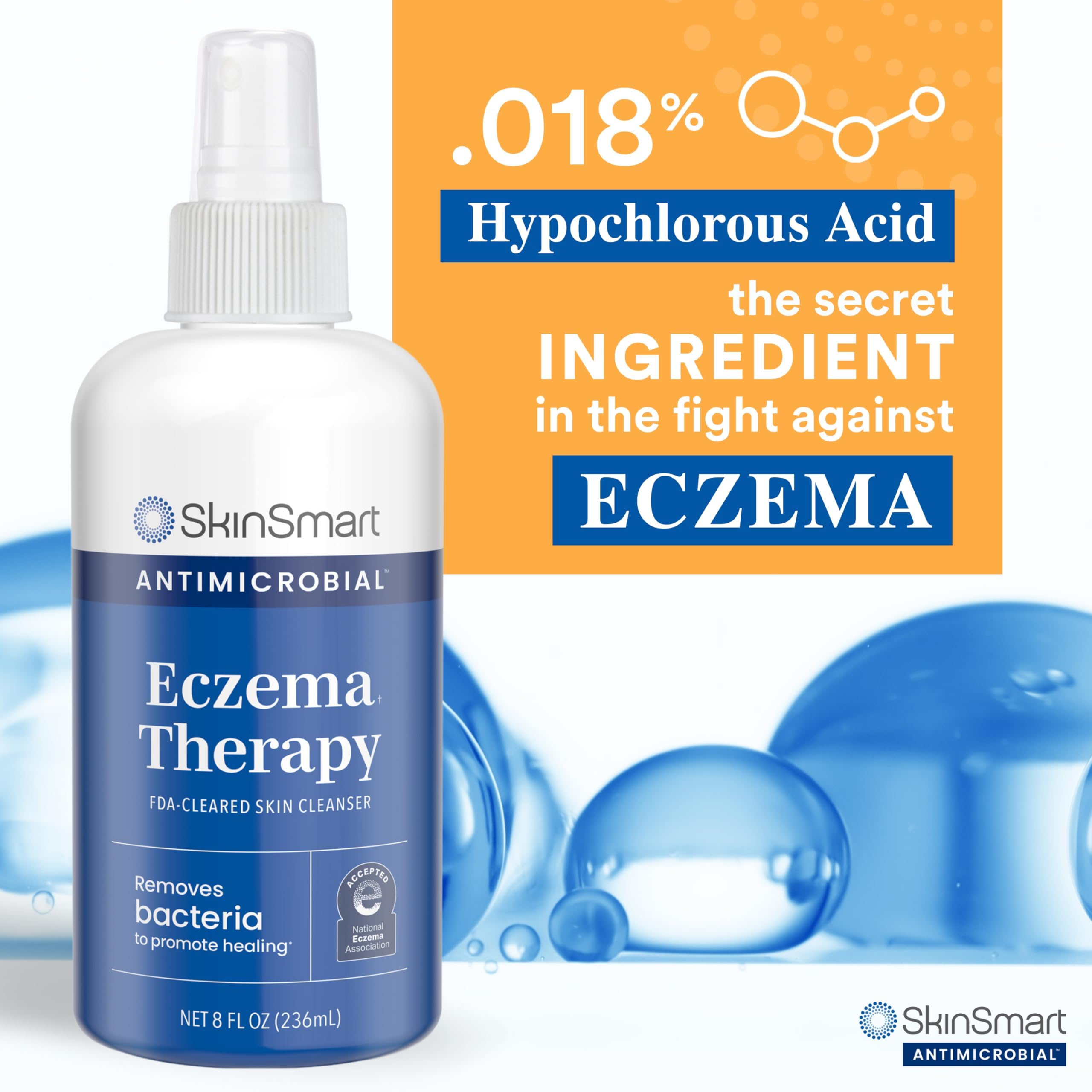 SkinSmart Antimicrobial Eczema Therapy with Hypochlorous Acid, Safely Removes Bacteria so Skin Can Heal, for Adults, Kids and Seniors, Travel Size 2 Ounce Clear Spray (Pack of 3)