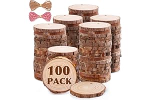 VKIZA 100 Pack Nature Wood Slices for Crafts,2.4-2.8In Unfinished Natural Wood Rounds.Wood Circles Predrilled with Hole and 20m Rope for Wooden Craft Supplies,Painting,Christmas Ornaments,DIY Gifts