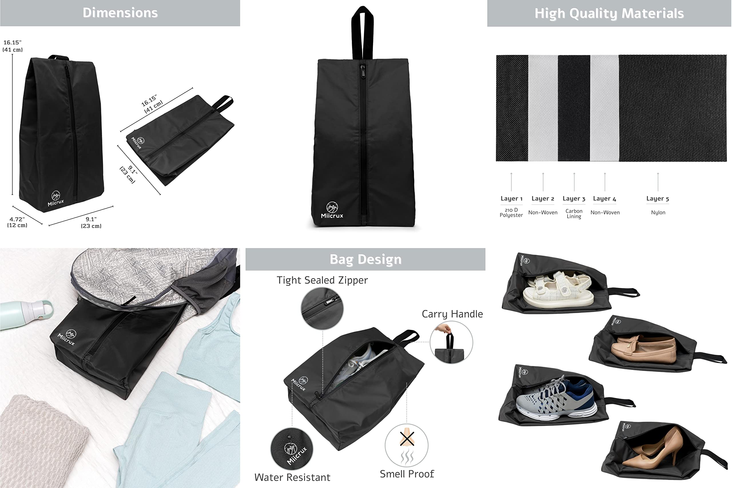 Travel Shoe Bag, Odor Absorbing Bag, Water Resistant, Shoe Storage, Organizer Shoe Pouch with Zipper for Men and Women