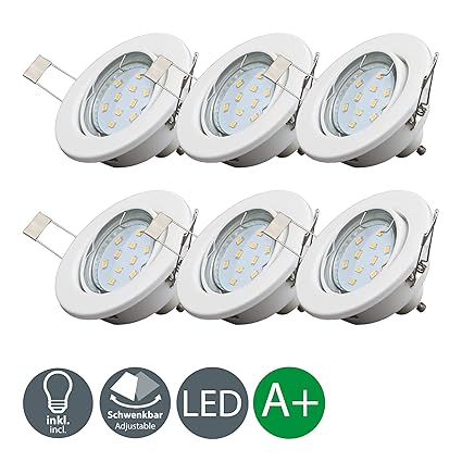 LED Einbaustrahler schwenkbar inkl. 6 x 3W Leuchtmittel GU10 IP23 warmweiss Einbauleuchte rund weiss