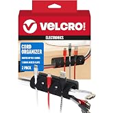 VELCRO Brand Cord Organizer, 5 Cable Slots, Wire Management, Black, 2 Pk | Adhesive Wire Holder With Sleeve Routing For Desk 