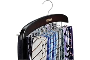 Tie Hanger Rack, Ohuhu Walnut Wooden Tie Organizer, 24 Tie Hanger, Twirl Storage Hanging Organizer for Men's Ties and Belts, 