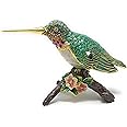 Kubla Crafts Enameled Green Hummingbird on Branch Trinket Box, Accented with Austrian Crystals