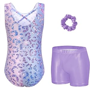 Arshiner Girls Gymnastics Leotards Crisscross Sparkly Dance Shorts Combo | Sleeveless Unitards, Tumbling Outfits, Lightweight