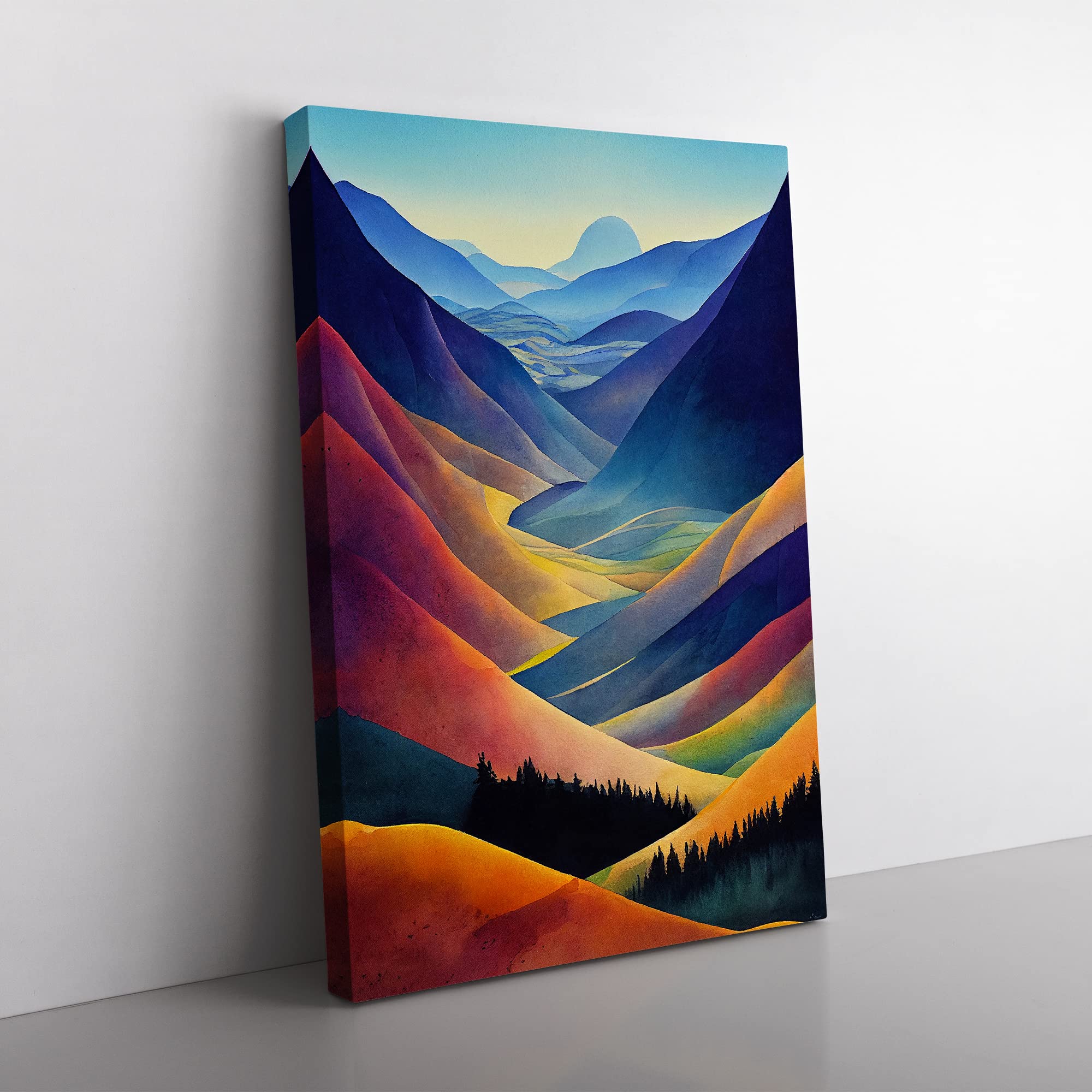 Colourful Landscape Mountain No.1 Canvas Wall Art Print Ready to Hang, Framed Picture for Living Room Bedroom Home Office Décor, 50x35 cm (20x14 Inch)