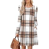 OFEEFAN Womens Long Sleeve Tunic Dress Fall Fashion Sweater Dress with Pockets Pleated Front Casual Winter