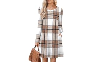 OFEEFAN Womens Long Sleeve Tunic Dress Fall Fashion Sweater Dress with Pockets Pleated Front Casual Winter