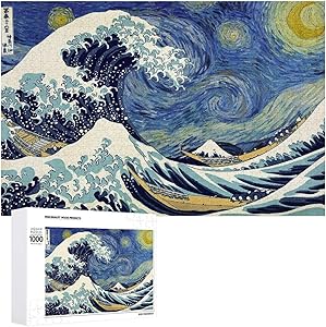 Wooden Jigsaw Puzzles Difficult 500/1000 Pieces,Great Wave of Kanagawa,Starry Night Great Wave,Cute Cartoon Anime Game Entertainment DIY Toys Creative Gift Home Decor for Adult and Kids,Boys,Girls