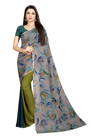 Women Grey Color Georgette Sarees With Blouse Piece