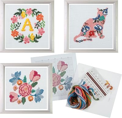 Trimits 3PK Cross Stitch Kits for Adults Beginners Pre Printed 13x13cm